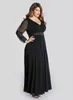 Zwarte chiffon plus size prom jurken lang met illusiehouwen 2019 goedkope v-hals kralen sjerp enkel lengte formele jurken op maat gemaakt EN9218