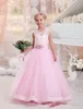 Spitzen-Blumenmädchenkleider für Hochzeiten, Juwelenhals, Kristallkleid für kleine Mädchen, Erstkommunionkleid