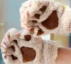 Dames winter vingerloze handschoenen, pluizige beer kat pluche poot klauw half vinger handschoen, zachte half gedekte vrouwen vrouwelijke handschoenen wanten