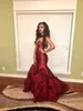 Bourgogne robes de bal sirène 2016 élégante Taffeta arabe chérie dos Corset Cascade de volants Sexy noir fille robe de soirée de bal d'étudiants
