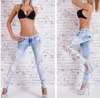 Damen-Jeans, Patchwork, Spitze, Blumenmuster, aushöhlen, lässige Denim-Bleistifthose, Fancyland, Himmelblau, Übergröße S M L XL