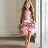 Mini Flower Girls Dresses Ball Gowns Jewel Sleeveless Pageant Gowns Tiered Ruffle With Applique Cusrom Made Knee-Length Formal Party Gowns