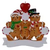 휴가 및 가정 장식을위한 개인화 된 선물로 레드 애플을 가진 3 개의 크리스마스 장식품의 도매 수지 진저 브레드 가족
