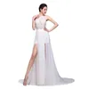 Real Image White Ivory Color Prom Dresses Halter Beaded Lace Top Backless Pleats Chiffon Beach With Split Evening Party Gown Bo5557 329 329