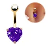 316L Surgical Steel Zircon Heart Shaped Belly Button Rings Navel Bar Rings Piercing Body Jewelry Gold Plated