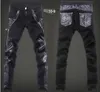 Gratis frakt ny 2016 mode läder patchwork skinny jeans män märke punk stil smal passform penna byxor män