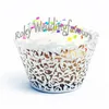 Il trasporto libero 50 PZ Piccola Vite Filigrana Laser Cut Lace Cupcake Wrapper Avvolge Fodera di Nozze Festa di Compleanno Decorazione Torte Tazze