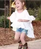 Moda meninas conjuntos de roupas 2016 menina branco smoking vestido cowboy shorts 2 pçs crianças roupas da menina do bebê terno criança 27 t 6 setsl8088400