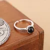 925 Passar europeiska smycken Svart Onyx Silver Ringar Märke Fashion Agate Finger Ringar Högkvalitativa öppna Kvinnor Ring Antiallergic 2,35g