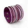 Charm-Armband für Damen, glänzendes Damen-Armband aus mehrschichtigem Leder, Strass-Kristall-Armband, Knöpfe, weiß/schwarz/blau, Lederarmband