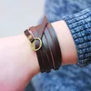 Bokstav flerskikt äkta läder wrap armband bangel manschett armband vara dröm kärlek fred önskan inspirerande mode juvelery för kvinnor män vilja och sandig