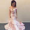 New Designer Popular Prom Dresses Two Piece Mermaid Off the Shoulder Sleeveless Evening Dress Tiered Satin Sweep Train Special Occasion Dres