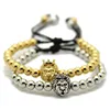2016 neue Design 6mm Reales Gold Überzogene Runde Perlen Gold und Silber Lion King Kopf Flechten Makramee Herren Armbänder