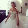 REAL Pictures Sparkling Wedding Dresses Ball Gown Puffy White With Crystals Rhinestones Tulle Arabic Bridal Gowns Fluffy Dress For Bridal