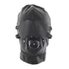 Bondage Gear Full Cover Hood Mask Muzzle Gimp Löstagbart faux läder med löstagbar ögondyna mun Gag Fetish Sex Toy4690837