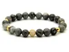 2016 High Grade Jewelry Wholesale 8mm Grey Picture Jasper Stone Beads Micro Pave Black and Gold CZ Beads Bracelets Mens gift