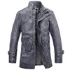 Giacche da uomo All'ingrosso- Giacca in pelle PU Uomo Lungo collo in lana Cappotti Cappotto moto Trench Parka Jaqueta De Couro11