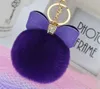 60pcs Bowknot Fur Pom Keychain Real REX Rabbit Fur Ball Key Chains Fur Key Ring Key Chain pour sac