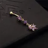 Gold Plated Crystal Paved Cubic Zirconia CZ Butterfly Piercing Belly Button Ring Sexy Body Jewelry for Women