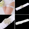 ON Bruids witte kanten kousenband aandenken bruiloften kousenband toss shabby chiffon witte bruiloft jarretelles gordel set met bloemen2605178