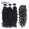 8A Brazilian Virgin Human Hair Weaves Bundles With Lace Closures Peruvian Indian Malaysian Cambodian Water Wave Wet And Wavy Natural Hair