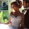 2017 sudafricanos sexy barato más el tamaño de vestidos de novia árabe casquillo mangas vestidos de bola de encaje con cuentas apliques de tul vestidos de novia largos