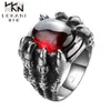 Retro Fashion 316L roestvrij staal Antieke Evil Eye Ring Animal Claw Ring met grote Ruby Stone -sieraden voor mannen