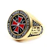 Senaste Fashion Mens 316L Rostfritt Stål Masonic Signet Ringar Röda Kor Knights Templar Symbol Silver Guld Ring Smycken