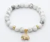 Groothandel 10PS / PARTIJ 8 MM White Howlite Stone Real Vergulde Elephant Charm Lucky Armbanden Party Gift