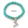 Moda Turquesa Beads Braceletes Árvore Coruja Dolphin Cross Palm Charme Pulseiras para Homem Mulheres Acessórios De Jóias