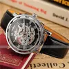 Modesieger schwarzer Lederband Edelstahl Skelett mechanische Uhr für Mann Gold Mechanical Handgelenk Uhr Produkt Box6298014