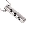 IJD2473 Argent et Noir en acier inoxydable chat / chien empreinte de patte cylindre urne pendentif pour Pet Memorial cendres souvenir Cremation