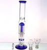 Deep Blue Bong Smoking Water Pipes Honeycomb Percolator and Umbrella Percolator Oil Rigs Glass Pipe Height 29 cm With Joint 18.8mm