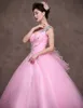 Роскошные Тюль Бальное Платье Quinceanera Платья Одно Плечо Сладкий 15-16 Принцесса Платья Конфеты Розовый Формальные Длиной До Пола Платье