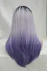 free shipping Charming beautiful fashion heat ok ombre black root with white and purple mix top quality straight long wig