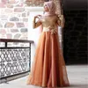 Abiti da sera a maniche lunghe musulmane modeste Paillettes oro Plus Size Hijab Women Formal Prom Gown Bowknot arabo marocchino tagliato Kaftan