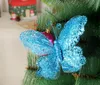 5pcs 20cm ornamento ciondolo farfalla vuota polvere glitterata per la decorazione appesa Venun dell'albero della festa di Natale