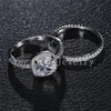 Vecalon 2016 cuscino taglio 3CT simulato diamante cz anello di cinturino nuziale set per le donne 10kt bianco oro riempito insiemi da sposa