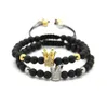 6mm Natural White Howlite Matte Agate Stone Copper Beads Gold And Silver Plated Crown Braided CZ Bracelet