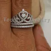 Vecalon Fashion Crown Ehering-Set für Frauen, simulierter Diamant Cz 10KT Weißgold gefüllt, weiblicher Verlobungsring