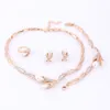 Fine Bridal Simulated Pearl Jewelry Sets For Women Gold Plated Wedding Accessories Crystal Necklace Earrings Bracelet Ring Set