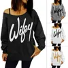 الجملة - حار بيع النساء المطبوعة تي شيرت أزياء المرأة السيدات الطباعة wifey عارضة طويلة الأكمام crewneck فضفاض مثير تي شيرت قمم KS067