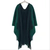 Kvinnors tröjor Partihandel-2021 Vinter Kvinnor Overwear Coat Oversized Knitted Cashmere Poncho Capes Duplex Sjal Cardigans Tröja med Tasse