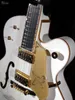 Guitarra de sonho rara Gretch White Falcon Guitar Gold Sparkle Body Body Body Hollow Double F Hole Bigs Tremolo Bridge Gold3973649