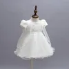 Nouveau bébé fille baptême baptême robe de Pâques robes dentelle satin broderie Shwal formelle enfant en bas âge bébé fille robes de soirée 3 pièces Set2475