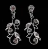 Bridal Flower Butterfly Diamond Necklace Earrings Dangle Set Silver Color Leaf Hollow Out Butterfly Necklace Earrings