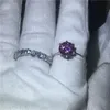 ブランドクラシックジュエリー100％リアル925スターリングシルバーリングセットサークル5aジルコンピンクCZ EngageMengageage女性ギフト用のウェディングバンドリング