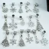 MIC 110 PCs Antik Silver Alloy Mix Christmas Set Tree / Snowflake Charm Dangle Pead Fit Charm Armband DIY Smycken