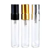 Parfumflaskor 5ml 10ml Transparent Glassprayflaska Tomt Clear Refillerbar Parfymfördelare med Guld Silver Cap Portable Provflaskor B706