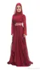 Bourgogne Chiffon Formal Long Maxi Lace Appliques aftonklänningar med hijab långärmad 2022 pärlstav veckad skiktade rufs arabiska muslimska dre